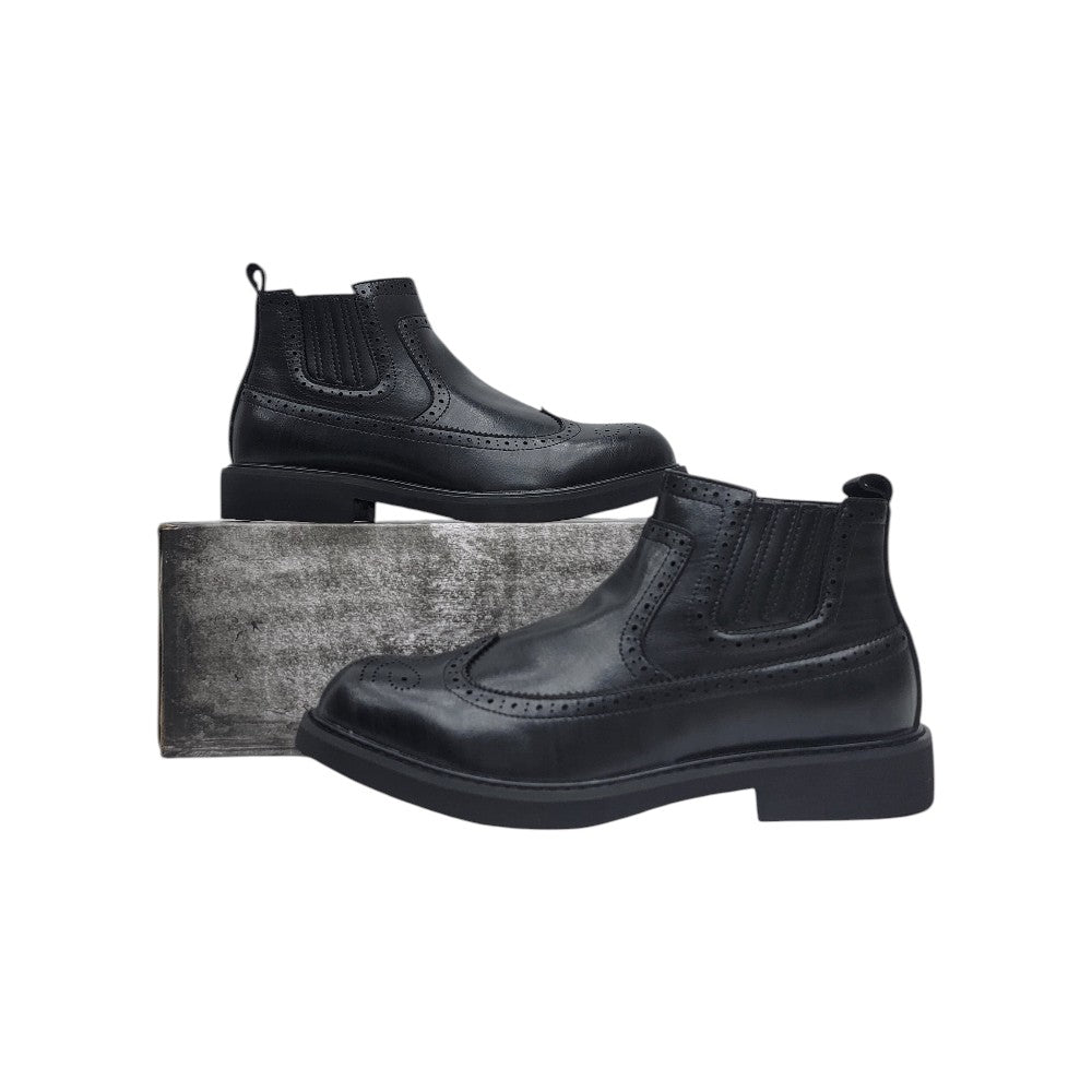 Black Brogue Chelsea Ankle Boot