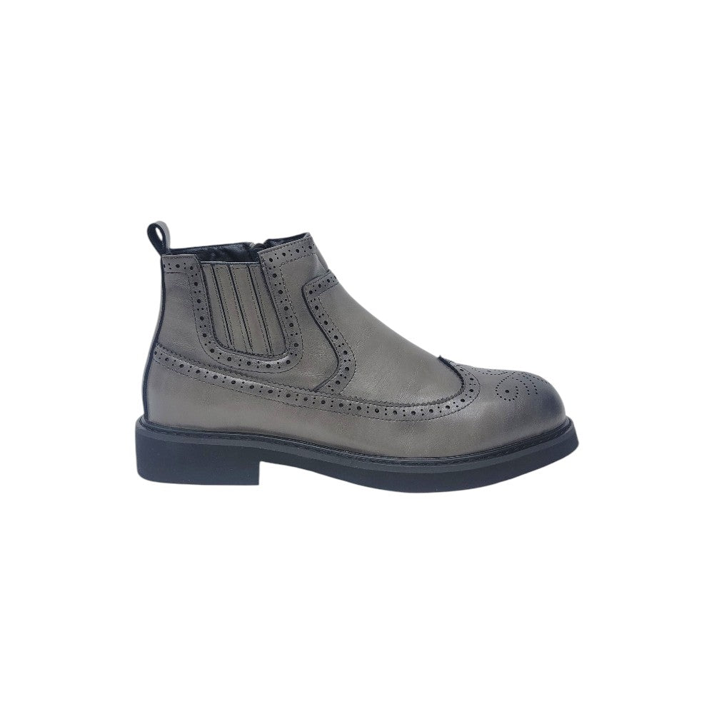 Matte Grey Brogue Chelsea Boot