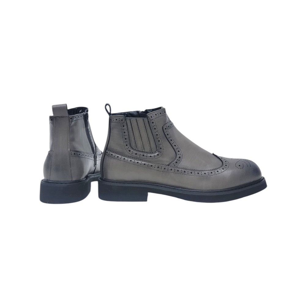 Matte Grey Brogue Chelsea Boot
