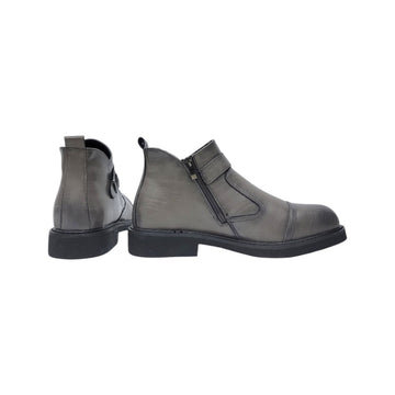 Matte Grey Monk Strap Chelsea Ankle Boot with Side Zipper