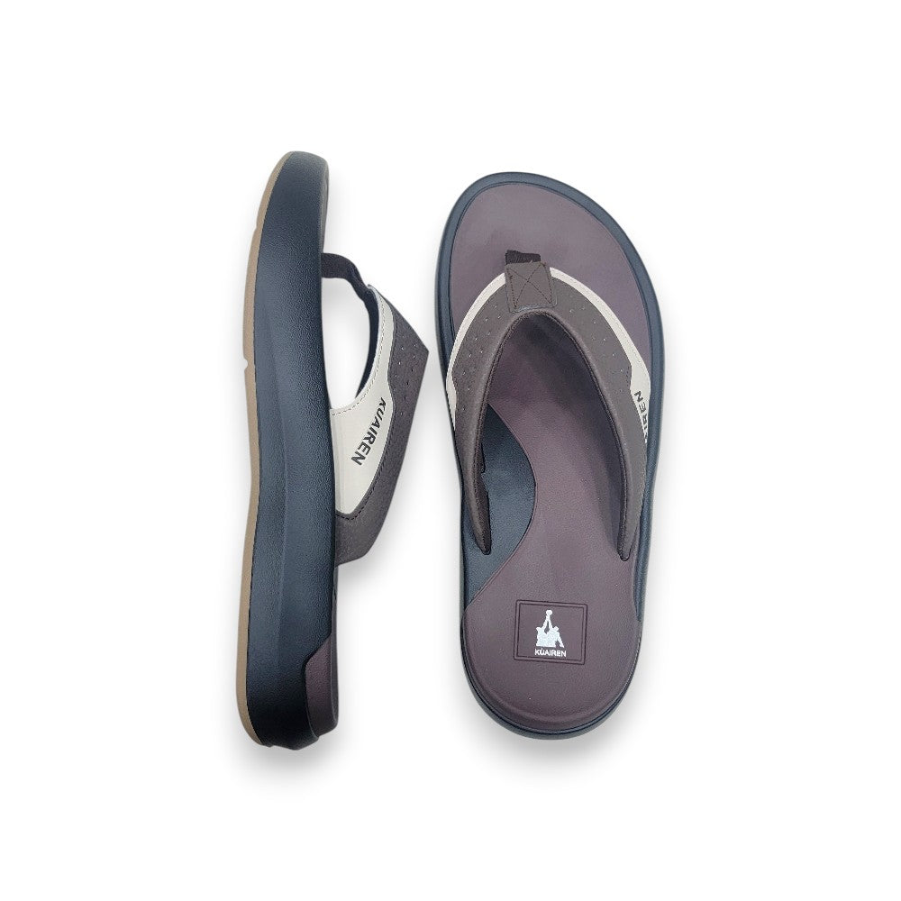 KUAIREN Men’s Comfort Flip-Flops Grey & Off-White S-27