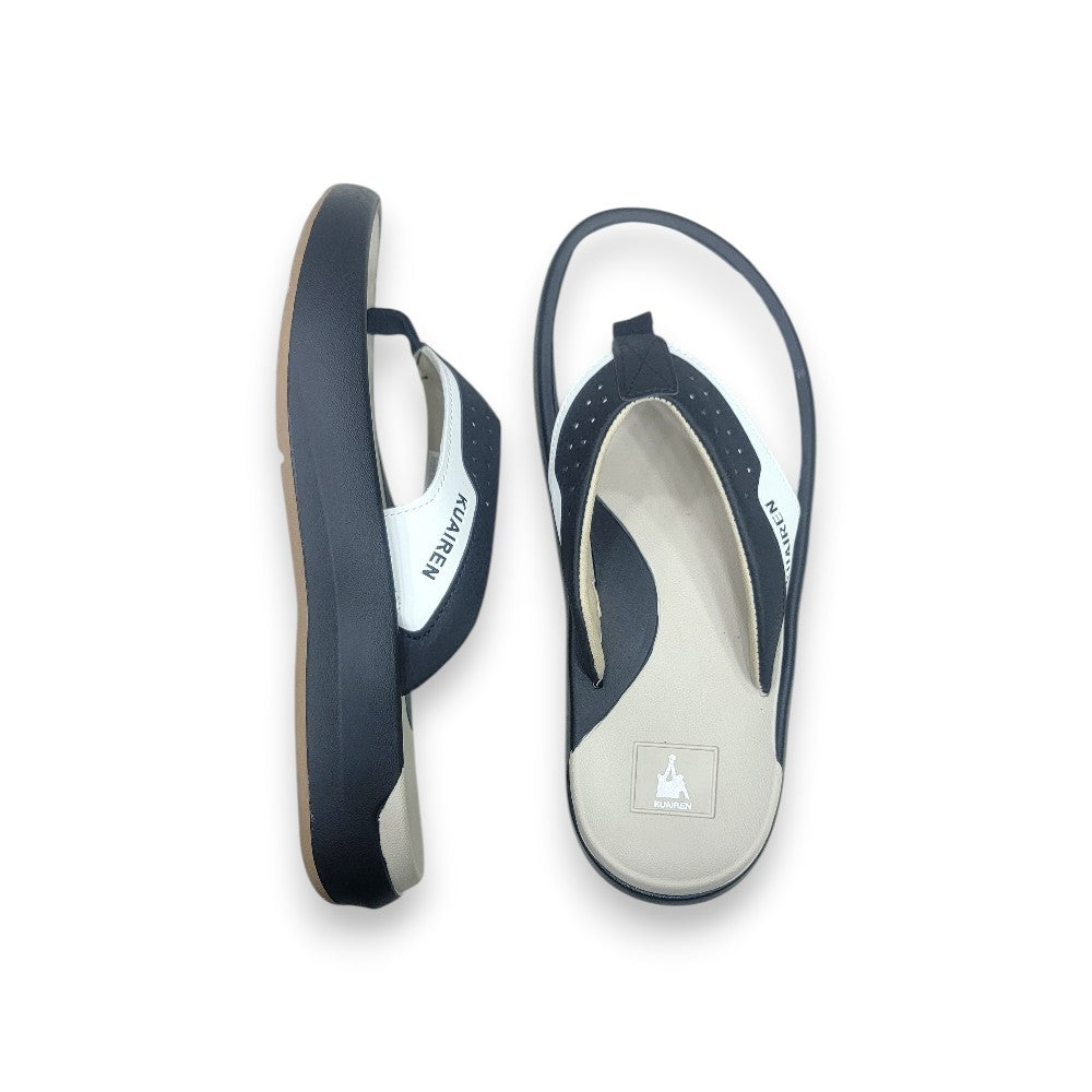 KUAIREN Men’s Comfort Flip-Flops Navy & White S-27